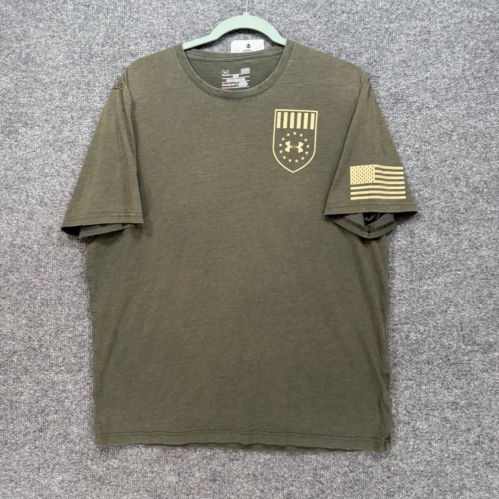 Under Armour Tshirt Mens Large Green Freedom Eagle Tactical Patriotic Graphic